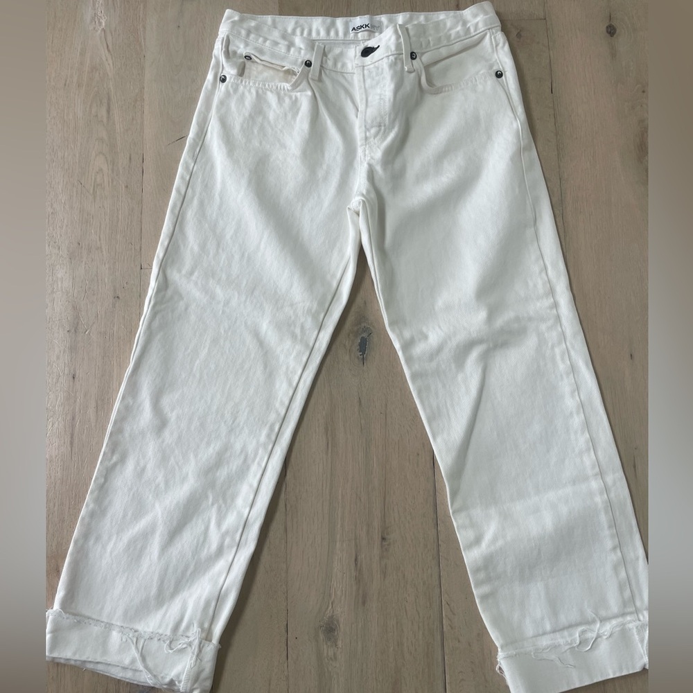 ASKK NY Premium Denim White Straight Leg Raw Hem Jeans Size 26